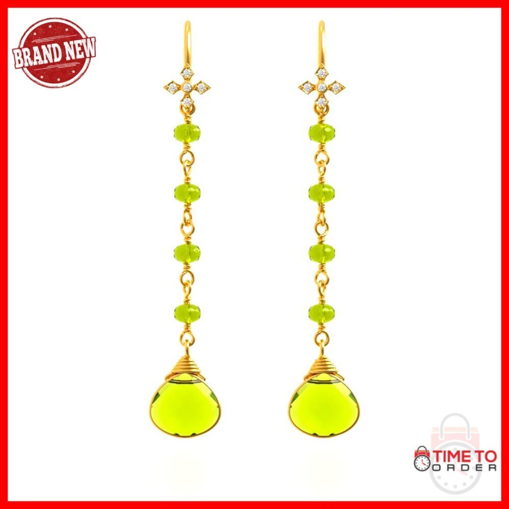 Sterling Silver Dangle Earrings Gold Vermeil Peridot Gemstone Elegant Drop
